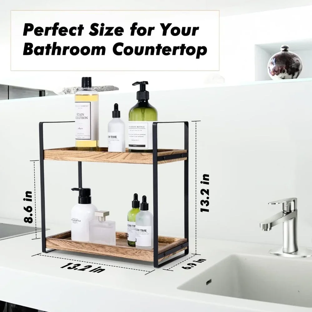 2-Tier Countertop Wood Bathroom Counter Organizers Shelf Cosmetic Storage, Decor